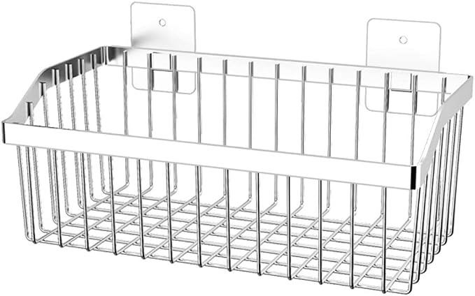 Kitchen Storage Metal Wire Fruit Basket - SUS304 Stainless steel Organizer Storage Bin Baskets for Bathroom - Space Saving Design for Pantry Organization （Silver） - Image 3