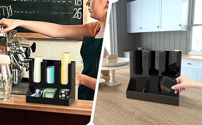 Richboom Cup and Lid Organizer, 6 Compartments with 2 Removable Dividers Coffee Station Countertop Cup Dispenser Condiment Organizer Accessories Caddy for Breakroom, Office, Home - Black - Image 7