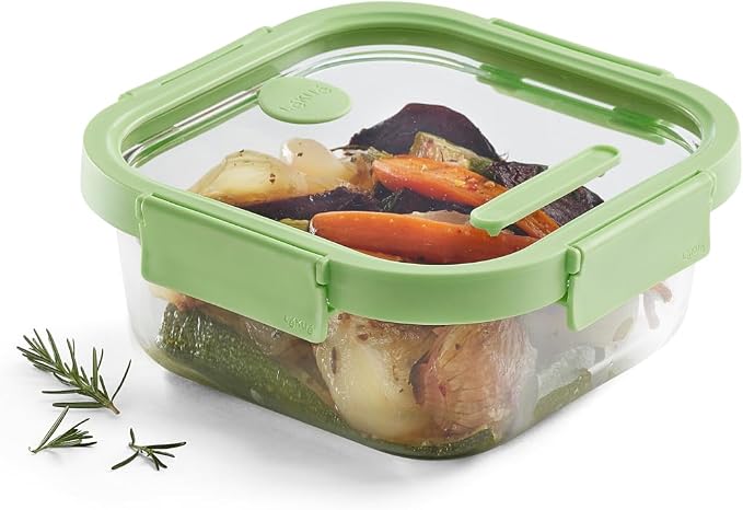 Lékué Square Glass Food Container with Airtight Lid & Steam Valve - 37oz - Borosilicate Glass & 100% Platinum Silicone Lidded Dish for Storage and Cooking - Microwave, Freezer & Dishwasher Safe - Image 2