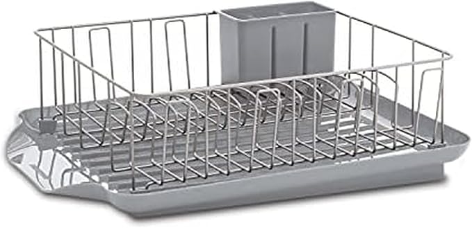 Farberware Classic 3-Piece Dish Drying Rack Set, Gray - Rust-Resistant Dish Rack for Kitchen Counter with Self-Draining Board and Flatware Caddy by Farberware