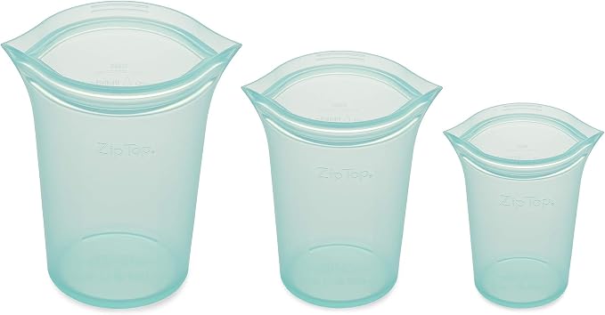 Zip Top Reusable Food Storage Bags | 3 Cup Set [Teal] | Silicone Meal Prep Container | Microwave, Dishwasher and Freezer Safe | Made in the USA - Image 2