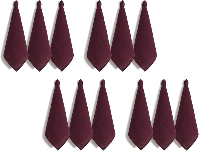 Linen Kitchen Towels Set of 12,100% Linen Decorative Tea/Kitchen Towels 14 x 14 Inch,Stone Washed European Flax Linen Dish Towels,Wine Burgundy by LLinenWorld