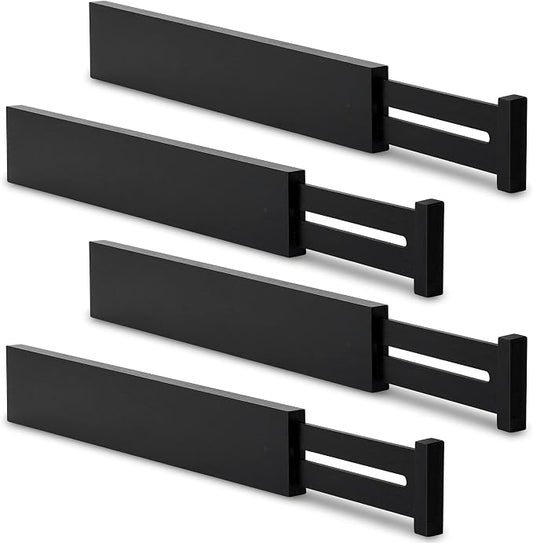 Utoplike Bamboo Kitchen Drawer Divider, Black Utensil Drawers Organizer | Adjustable, Spring Loaded, Works in Kitchen, Dresser, Bathroom, Bedroom, Drawer, Desk, 2.4" H, Fit 17.8"-20.6" Inner Drawer by Utoplike