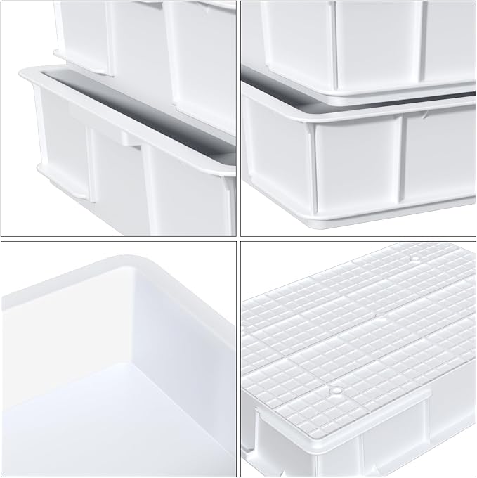 Kekow 4 Pack Stackable Commercial Pizza Dough Proofing Containers, White | BPA Free Food Grade Plastic, Stackable Space-Saving Design, Multi-Dough Proofing Tray, for Bakery Pizzeria Restaurant Use - Image 3