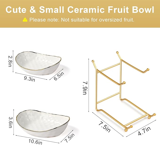 Fruit Bowl for Kitchen Counter - Two Tier Ceramic Fruit Basket, Fruit Holder for Fresh Fruit&Veggies, Modern Tiered Fruit Platter Serving Trays for Party - Image 2