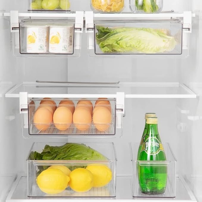 Large Refrigerator Drawer with Removable 28 Grid Egg Tray, Clear Egg Drawer for Fridge Organizer Bins, Fridge Storage Container Under Shelf Holder for Fruit,Vegetable,Meat,Cheese - Image 3