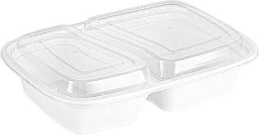 Asporto 32 Ounce Compartment Take Out Boxes, 50 Microwavable Meal Prep Containers - 2 Compartments, With Clear Plastic Lids, White Plastic Food Containers, Do Not Contain BPA - Restaurantware by Restaurantware