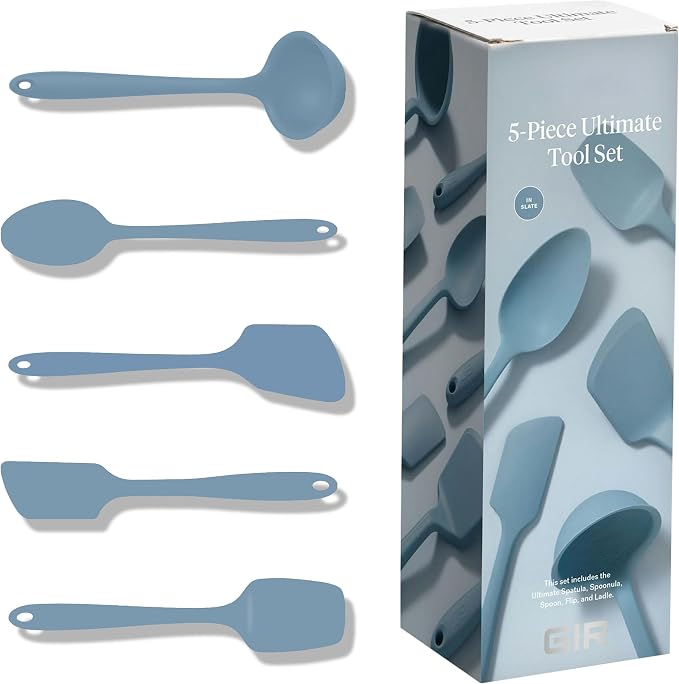 GIR: Get It Right 5-Piece Silicone Ultimate Kitchen utensils set - Ladle, Spatula, Flip, Spoon & Spoonula - Non toxic cooking utensils for Nonstick Cookware, Cooking and Baking - Slate by GIRGetItRight
