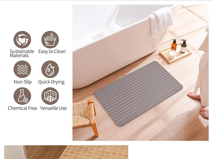 Stone Dish Drying Mat - Large Foldable Marbled Quick Drying Dish Mats, Stone Coasters Set of 4 Collapsible Ultra Absorbent Diatomaceous Earth Mats for Kitchen Counter Bathroom (Grey_Rectangle) - Image 4