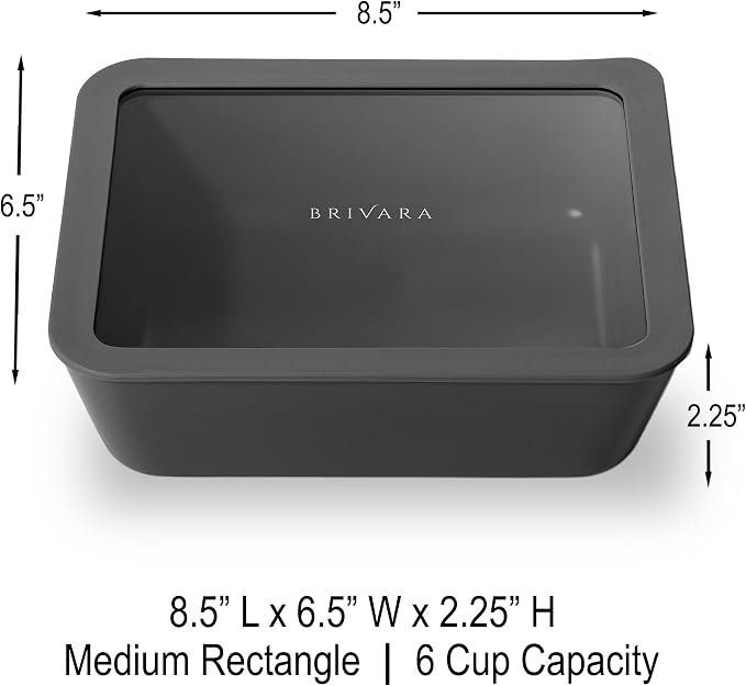 Glass Food Storage Container with Lid, 6-Cup Medium Rectangle | Microwave-Safe Airtight Lid, Oven-Safe Ceramic-Coated Glass | Zero Plastic, No PFAS/PFOA/BPA, Reusable [Onyx] - Image 2