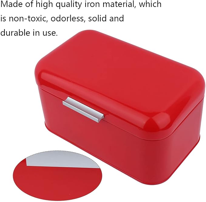 Cocoarm Bread Box, Red Retro Style, Metal, Large Capacity Kitchen Storage Container for Countertop - Image 3