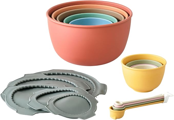 Bamboozle Astrik Mega Baking Bundle| 5 Piece Mixing Bowl Set | Measuring Cups and Spoons | Silicone Lid Set | Cooking and Meal Prep | Dishwasher Safe | Microwave Safe | Desert Bloom by Bamboozle