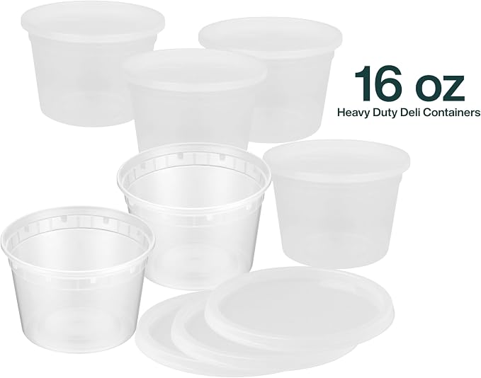 Reusable Plastic BPA-Free Food Storage Deli Container Leak‑Proof | 16oz, 100 set, Heavy Duty, Microwave, Freezer & Dishwasher Safe, Stackable - Image 8
