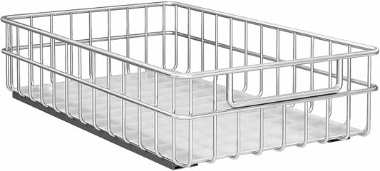 Pull out Cabinet Organizer, Stainless Steel 1-Pack (11.8"W x 21"D) Full-Extension Slide out Drawer, Adhesive Roll out Can Spice Storage Basket Shelf Rack for Pantry, Kitchen, Bathroom, Home Closet by Kitstorack