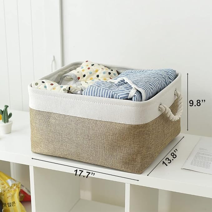 Organization and Storage Basket for Organizing - X Large - 3 Pack 17.7L×13.8W×9.8H in Collapsible Storage Bin for Shelves, Fabric Basket for Gifts Organizer Toy Closet (White & Khaki) - Image 8