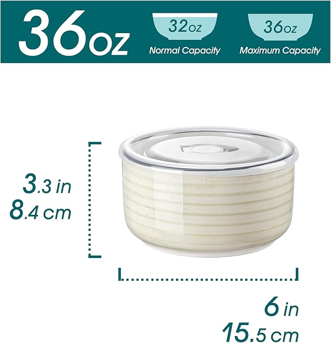 vancasso Bonbon Ceramic Bowls with Lids Set of 4, 36 oz Microwave Safe Soup Bowls, Airtight Food Storage Containers for Meal Prep, Salad, Cereal, Leftovers, Lunch, and Serving, Beige - Image 2