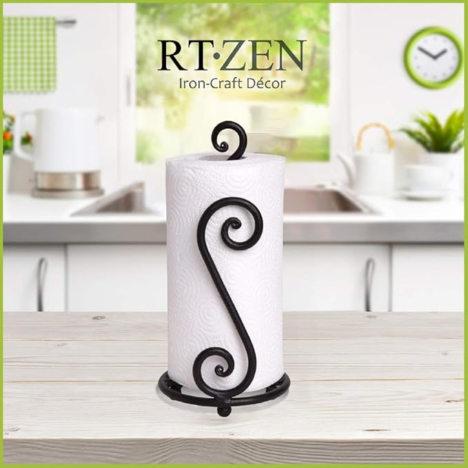 Matte Black Paper Towel Holder Non-Slip Base Countertop | Decorative Farmhouse Paper Roll Holder, Rustic Metal Modern Stylish Accent Durable Stand for Kitchen, Bathroom (Swirl) - Image 4