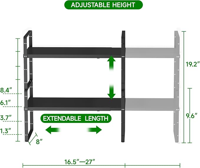 Expandable Adjustable Atackable Kitchen Cabinets Organizer | 80 lb Heavy Duty Metal Pantry Storage Shelves Racks for kitchen, Small Cupboard Organizers with 4 Height Levels - Image 2