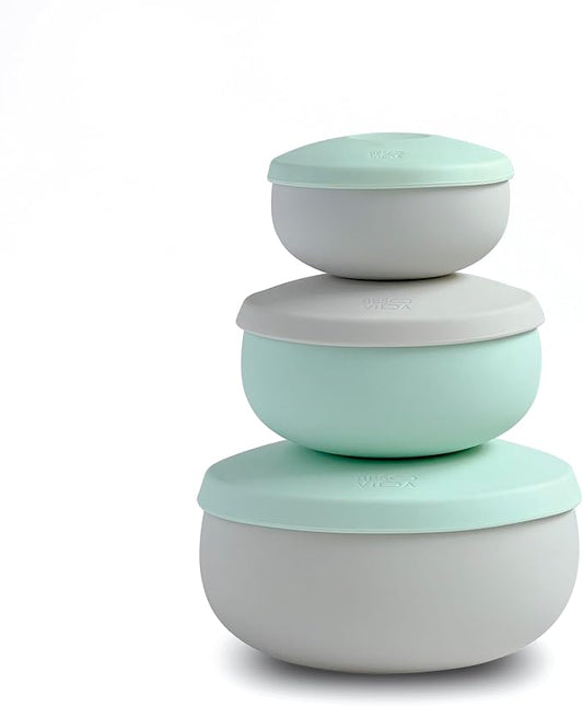 Silicone Bowl Set of 3 with Lids – Multi-Size, Leak-Proof, BPA-Free Food Storage Containers | Freezer, Microwave & Oven Safe | Ideal for Meal Prep & Leftovers (Mint Green) by BesoVida