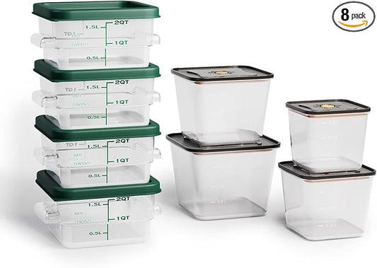 8 Pack Food Storage Containers with Lids；BPA-Free Cereal, Rice, Flour, Pasta & Snack Container, Stackable & Durable,Kitchen Pantry Organizer （0.95qt+1.5qt+2.2qt+3.2qt+4 * 2qt） by Unknown