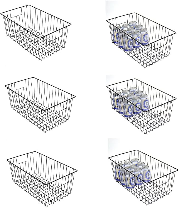 16inch Upright Freezer Organizer Baskets for 13-14,16-21 cu.ft Standup Freezer, Settle freezer chaos and reduce food waste effectively, Durable, Fully Use Space, Improve Air Circulate, Black, Pack 6 by Y.Z.Bros