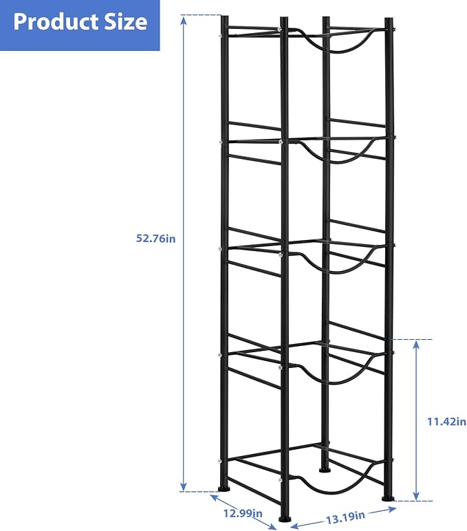 smusei 5 Gallon Water Bottle Holder - 5 Tier Detachable Cooler Jug Holder Storage Rack - Heavy Duty Gallon Jug Organizer for Home, Kitchen, Office, Breakroom - Black - Image 4