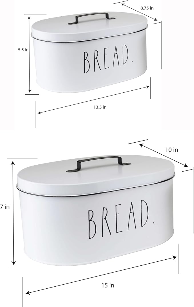 Rae Dunn Bread Box - Bread Box for Kitchen Countertop - 15" x 8" x 10" - 13.5" x 5.5" x 8.5" - Rustic White Metal Vintage Farmhouse Breadbox - Counter Storage Container - Image 2
