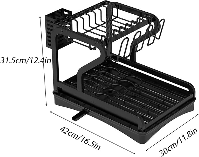HUHJYUGE Kitchen Drying Rack for Dishes, Dish Racks for Kitchen Counter Space-Saving 360° Swivel Spout, Dish Drying Rack 2 Tier Large-Capacity, for Kitchen Counter Organizer - Image 7