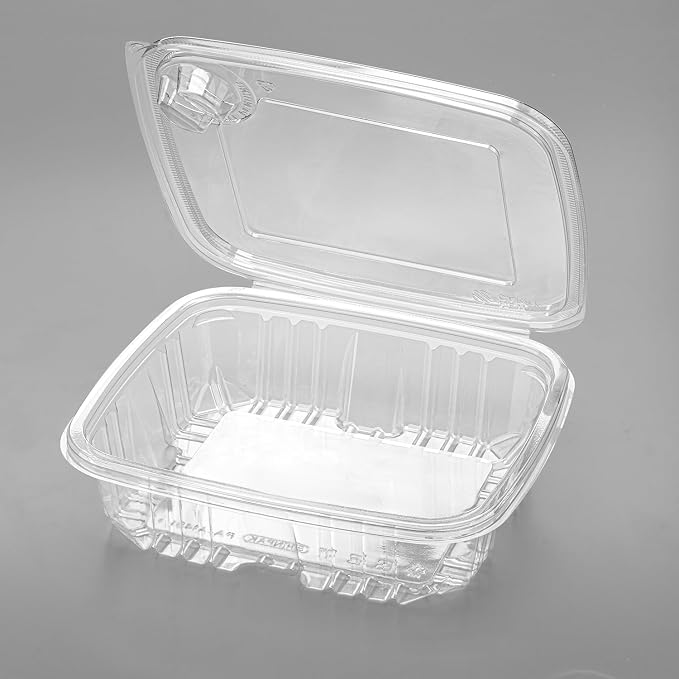 Karat 48oz PET Tamper Resistant Hinged Deli Container [150 ct] - Plastic Clamshell Food Containers, Easy Open Pull-Tab for Restaurants & Takeout - Image 7