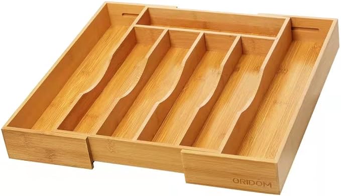2-Piece Bamboo Silverware Organizer, Expandable Kitchen Drawer Organizer for Cutlery and Utensils, Multifunction Adjustable Bamboo Wood Cutlery Tray in Drawer for Flatware, (Natural) - Image 9
