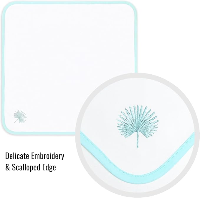 Hofdeco Premium Coastal Cotton Cloth Napkins Set of 4, 20"x20" Washable Dinner for Events, Weddings, Home Use, Muted Aqua Embroidered Palm Leaf - Image 5