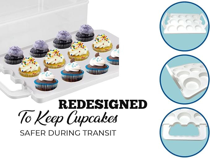 Cupcake Carrier, Cupcake Holder | Premium Upgraded Model Holds Cupcakes Steadier | Store up to 36 Cupcakes or Muffins | Stacking Cupcake Storage Container | Use 1,2, or 3 Tiers (White) - Image 3