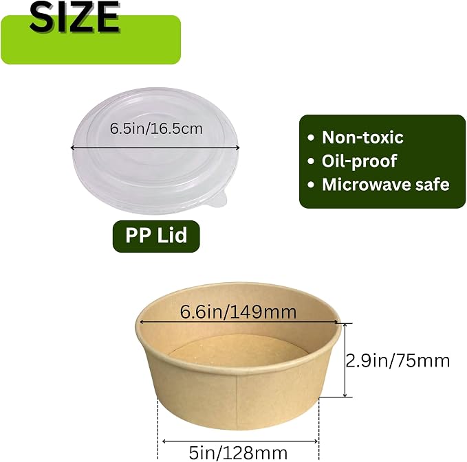 34oz Disposable Round Paper Bowls with Lid, 50 Sets Deli Container Box Spillproof Microwave & Freezer Safe, To Go Meal Prep Container for Lunch Work Meal, Sturdy for Picnic Camp Family - Image 2