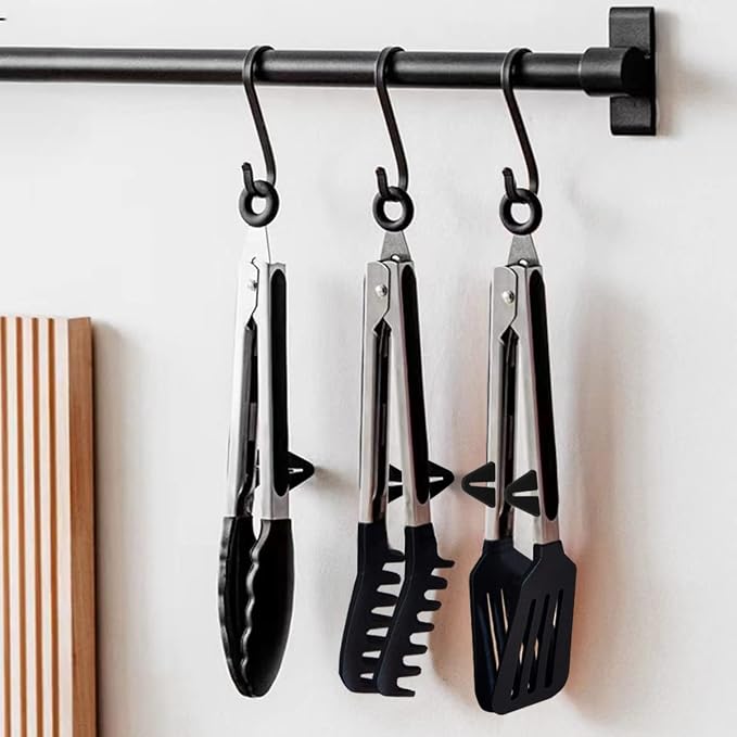 3 Pack Black Silicone Kitchen Cooking Tongs Set, Stainless Steel Nonstick Food Tong with BPA Free Silicone Tips for Serving Pasta Spaghetti Steak Pie Pizza Salad Vegetable Fruit Grilling BBQ - Image 4