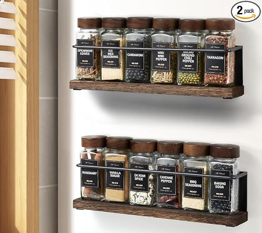 2 Pack Strong Magnetic Spice Rack Organizer for Refrigerator and Microwave Oven, Metal Fridge Shelf, Space Saver for Kitchen Organization and Storage, Black by KitHero