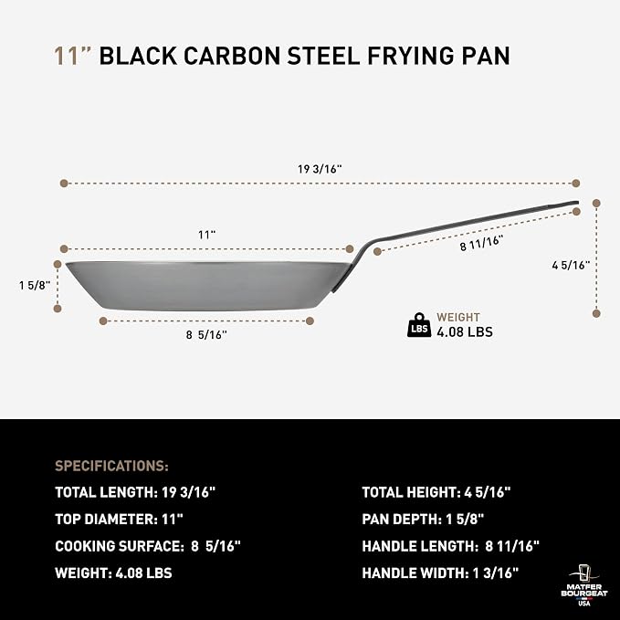 Matfer Bourgeat Black Carbon Steel Frying Pan, 11" - Image 2