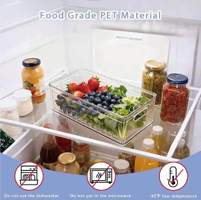1 Pack Long Fridge Fruit Storage Box with Drain Lid | Long refrigerator Fruit Container with Drain Basket, ideal for large produce like grapes, berries & veggies - Image 2