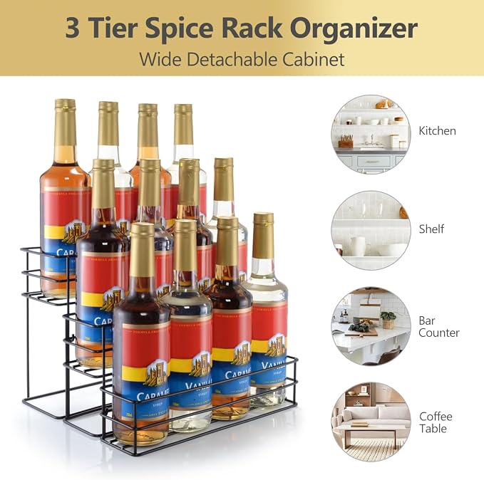 kimilus 12 Bottle Capacity Coffee Syrup Organizer 3 Tier Coffee Syrup Stand Shelf for Coffee Bar Kitchen Small Wine Rack for Bar Family Storage for Syrup Wine Dressing - Image 4