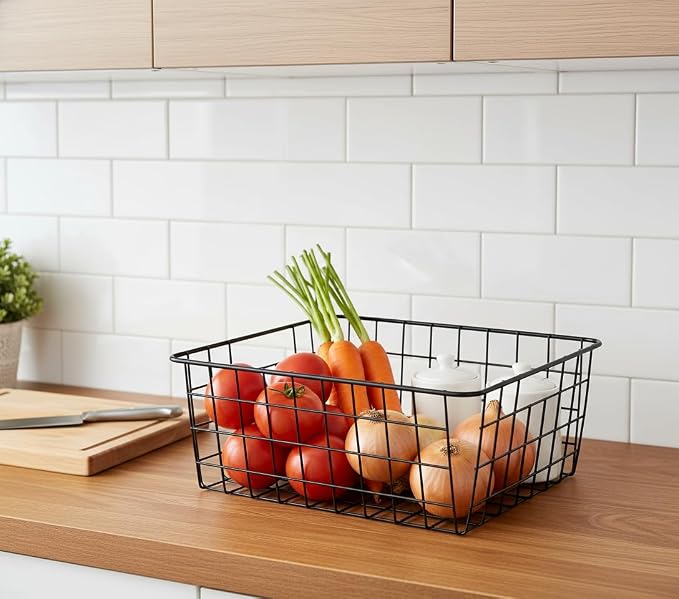 LeleCAT Wire Baskets with Handles Wire Storage Organizer Bin Baskets, Pantry, Closets, Bedrooms - Set of 2（Black） - Image 3