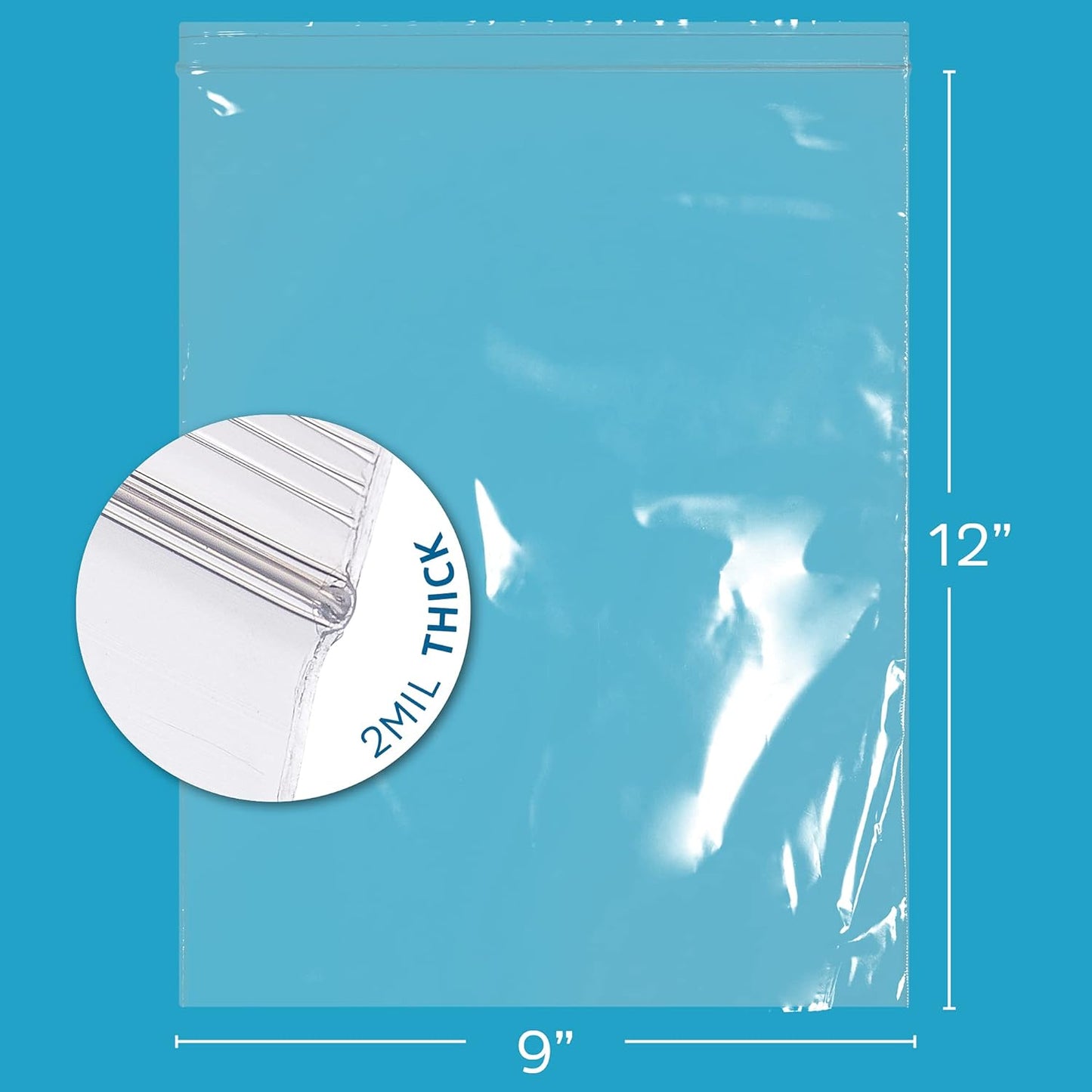 9 x 12 inches, 2Mil Clear Reclosable ZIP Bags, case of 1,000 GPI Brand