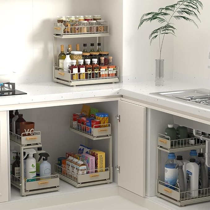 Under Sink Organizer, Pull Out Kitchen Cabinet Organizer 2 Tier Slide Out Under Sink Organizers and Storage, Sink Shelf Cabinet Storage Shelves for Kitchen Bathroom Pantry, Grey - Image 8