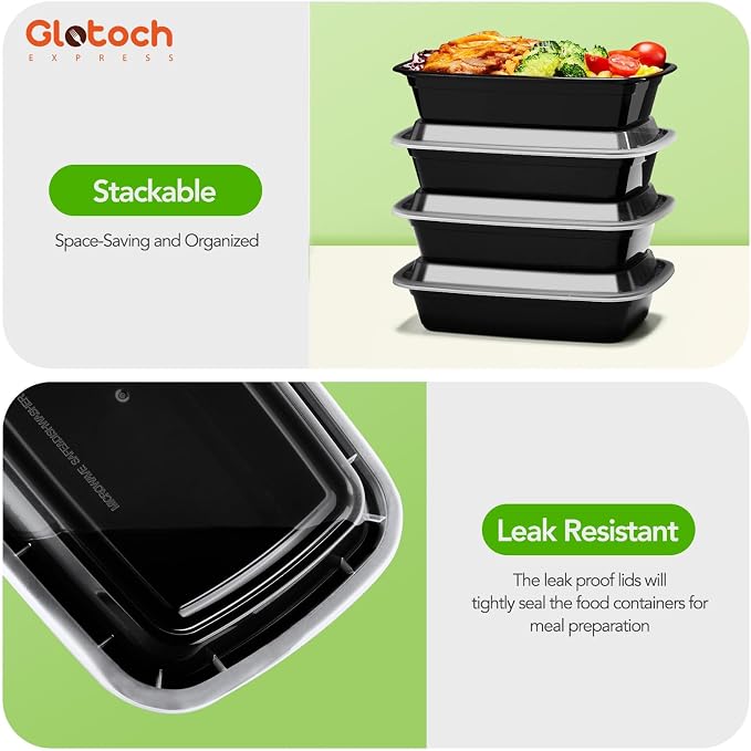 Meal Prep Containers 24oz-100 Pack (200-Piece) Reusable Food Storage Containers with Lids Microwave, Freezer, Dishwasher Safe - Leakproof & BPA Free Durable Plastic Bento Box for To Go Take Out - Image 7