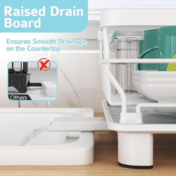 Dish Drying Rack - Space Saving Dish Rack - Dish Racks for Kitchen Counter with Drainboard,Rustproof Dish Drainer with Removable Utensil Holder,White - Image 4