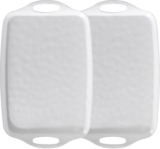 Large Serving Tray with Handle, 19”x12” Rectangular Melamine Serving Platters, Set of 2, Kitchen Food and BBQ ServingTray, Breakfast Tray, Dishwasher Safe, Bright White by ZAROCRUS
