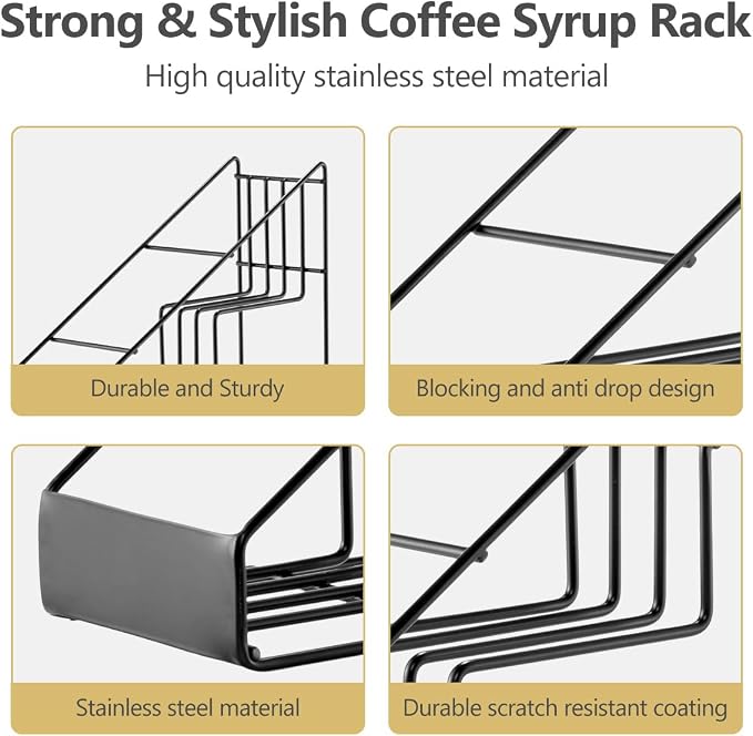 kimilus Coffee Syrup Rack for Coffee Bar Accessories, Fits with Torani and Monin Syrup, Coffee Bar Organizer Holds 4 Bottles - Image 3