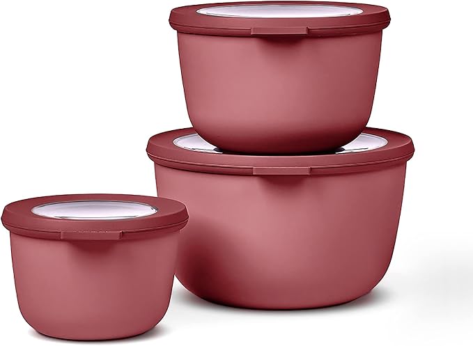 Mepal – Multi Bowl Cirqula 3-Piece Set – Food Storage Container with Lid - Suitable as Airtight Storage Box for Fridge & Freezer, Microwave Container & Servable Dish - 500, 1000, 2000ml - Vivid mauve by MEPAL