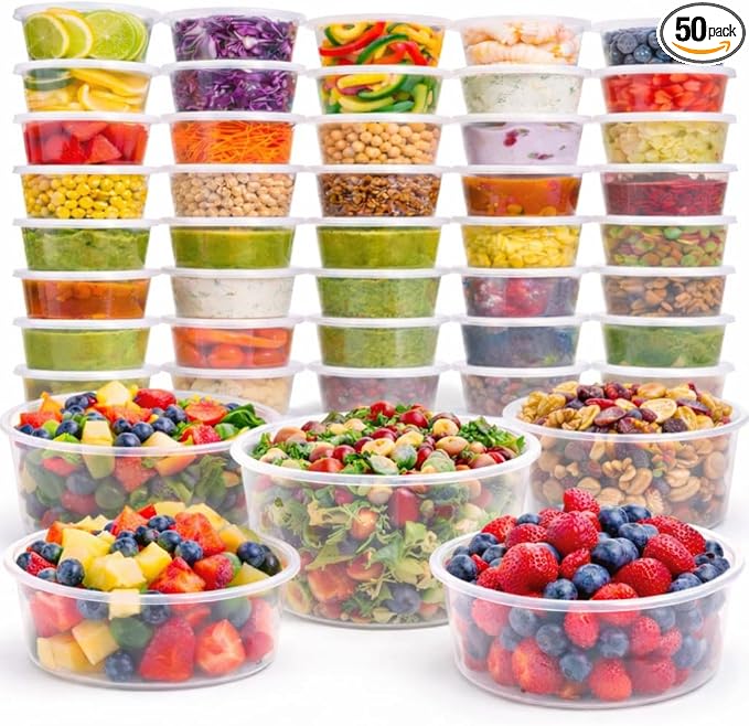 1ABOVE 50 Pack Round Plastic Food Containers with Lids – Reusable Leakproof BPA-Free Meal Prep Storage, Microwave, Freezer & Dishwasher Safe (250ML) by 1ABOVE