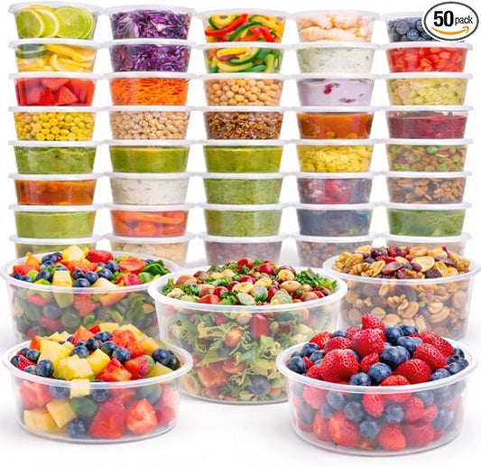 1ABOVE 50 Pack Round Plastic Food Containers with Lids – Reusable Leakproof BPA-Free Meal Prep Storage, Microwave, Freezer & Dishwasher Safe (250ML) by 1ABOVE