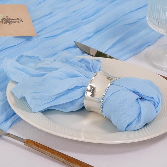 Cloth Napkins Set of 10 21"x21" Reusable Cheesecloth Napkins Baby Blue | Boho Rustic Dinner Napkins Washable Gauze Table Napkins Cloth Hemmed Edges for Wedding Bridal Shower Family Gathering Decor - Image 3