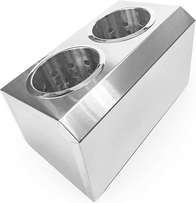 Flatware Organizers Stainless Steel Cylinder Flatware Silverware Utensil Holder Organizer Caddy (2 holes) - Image 4